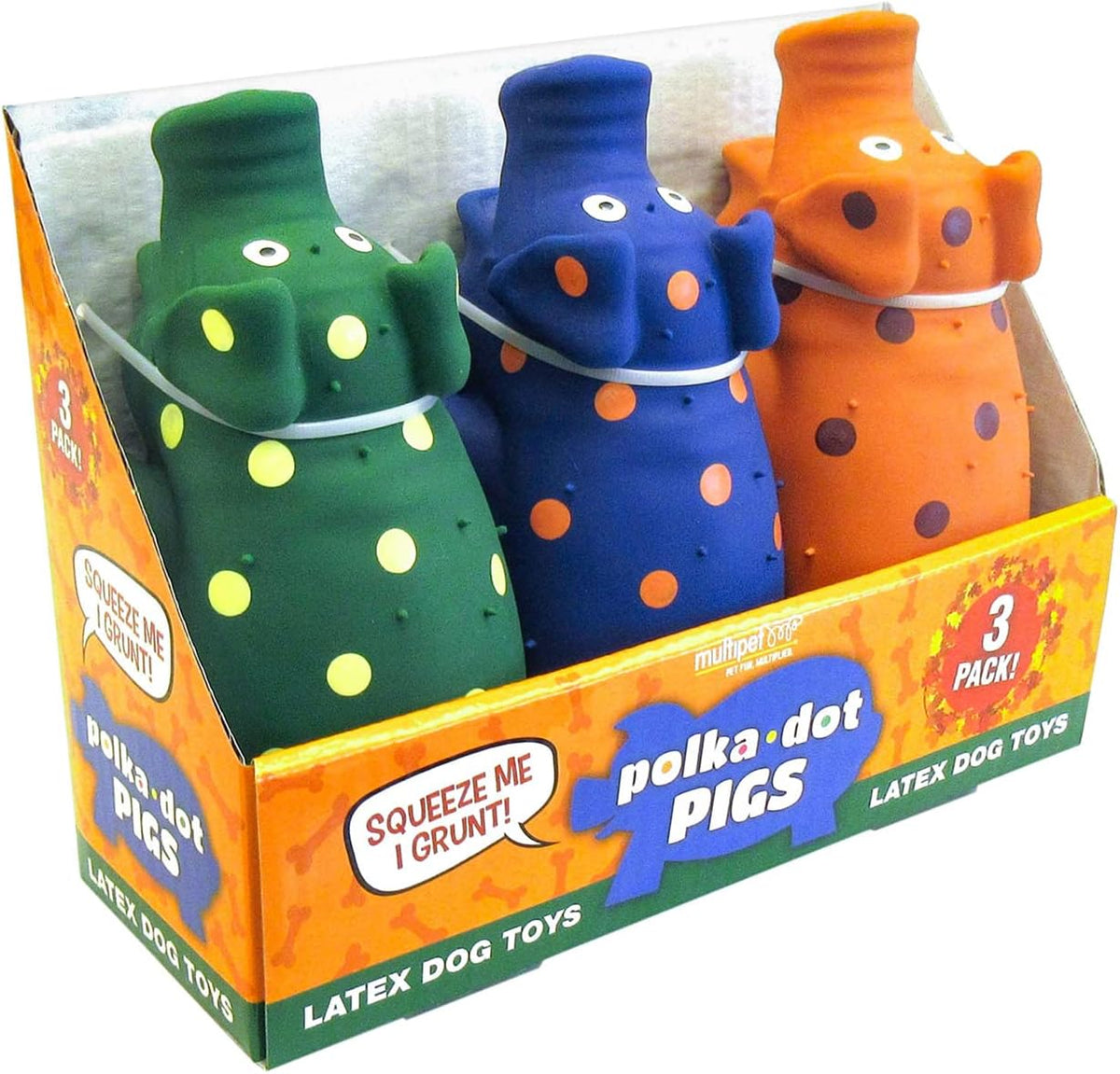 Multipet Polka-Dot Pigs Latex Dog Toys (3 Pack)