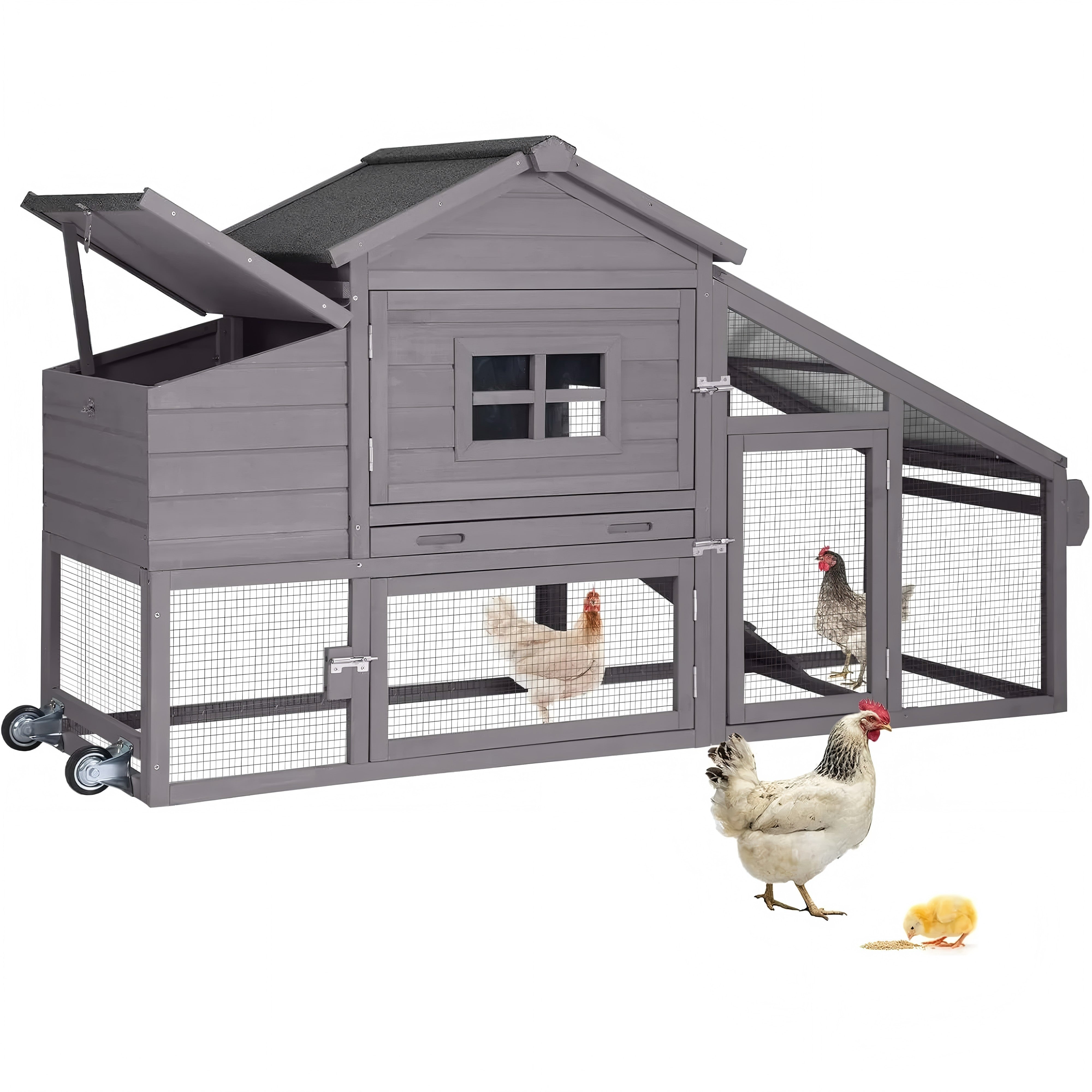Aivituvin Chicken Coop, Mobile Chicken House with with Wheels, Outdoor Hen House Poultry Cage with Nesting Box, Leakproof Pull Out Tray and UV-Resistant Roof,Rabbit Hutch Duck Coop (Red)