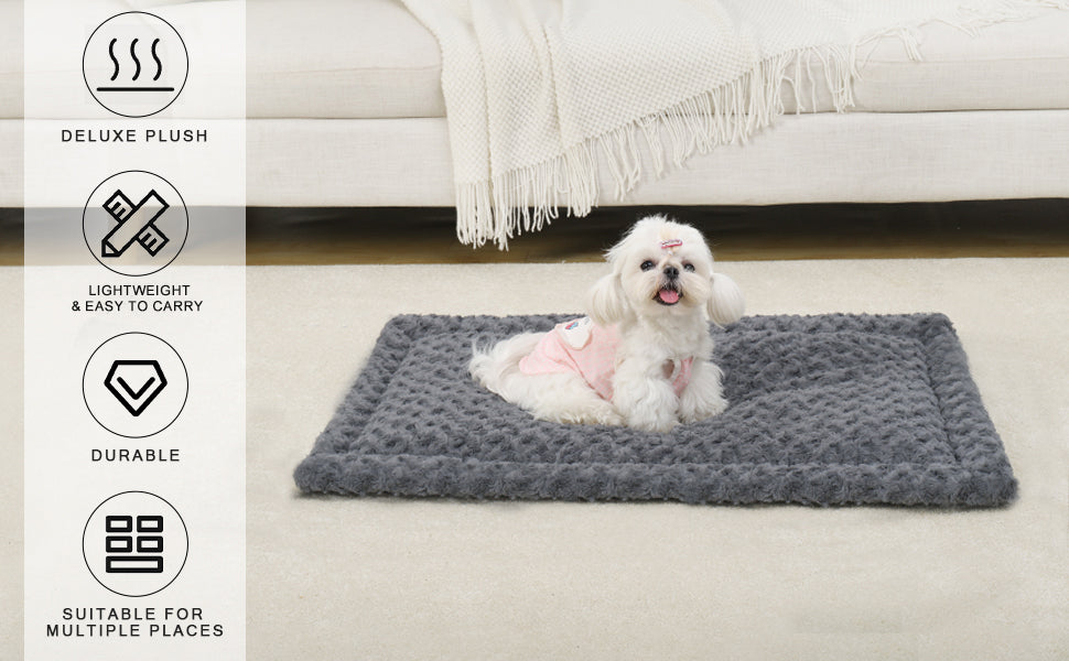 Washable Dog Bed Mat Reversible Dog Crate Pad Soft Fluffy Pet Kennel Beds Dog Sleeping Mattress for Large Jumbo Medium Small Dogs, 35 x 22 Inch, Gray