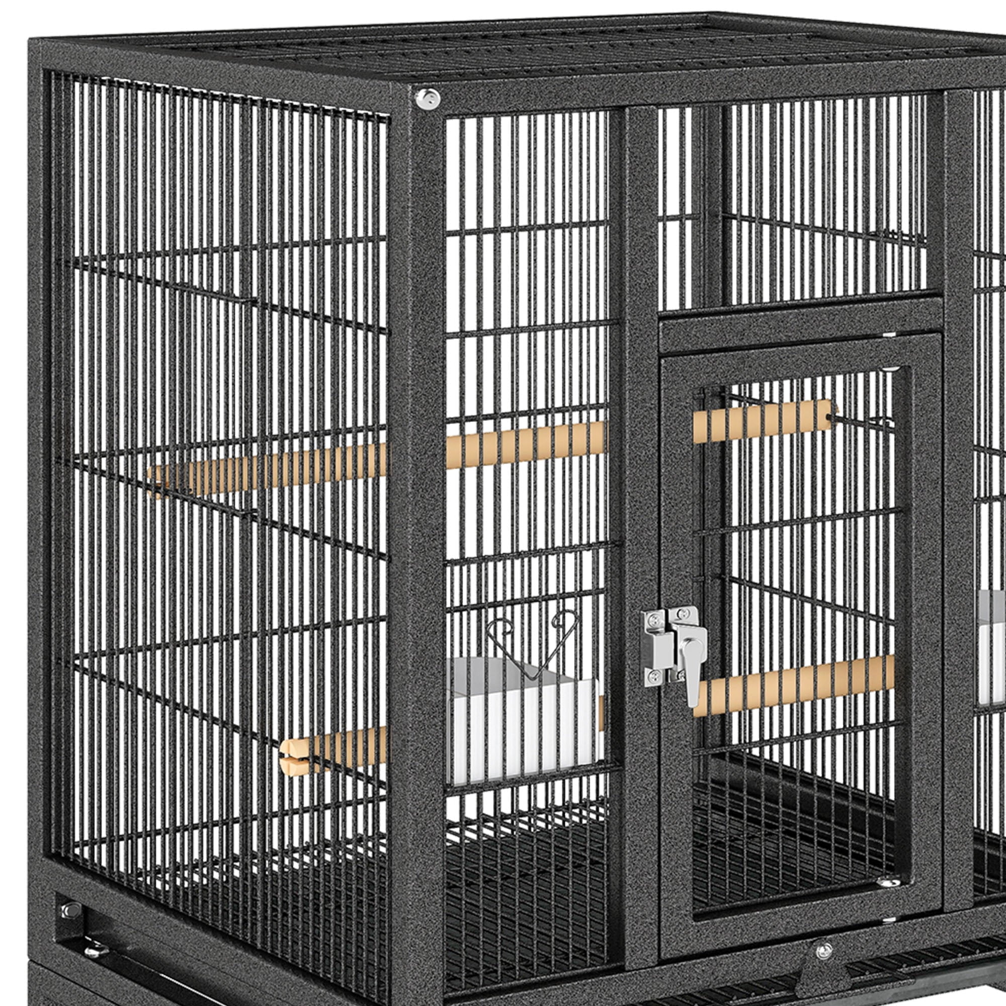 Uforic 41" Metal Birdcage with Rolling Stand and Castor Wheels, Large Parrot Cage with 2 Perches and 2 Feeders, Spacious Storage Tray, Black