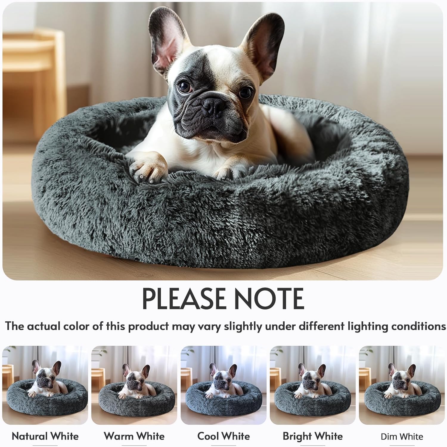 JOLLYVOGUE Calming Dog & Cat Bed for Small Dogs, Anti-Anxiety Donut Cuddler Cozy Soft Round Bed with Anti-Slip Bottom, Fluffy Faux Fur Plush Cushion Beds for Small Medium Dogs (20")