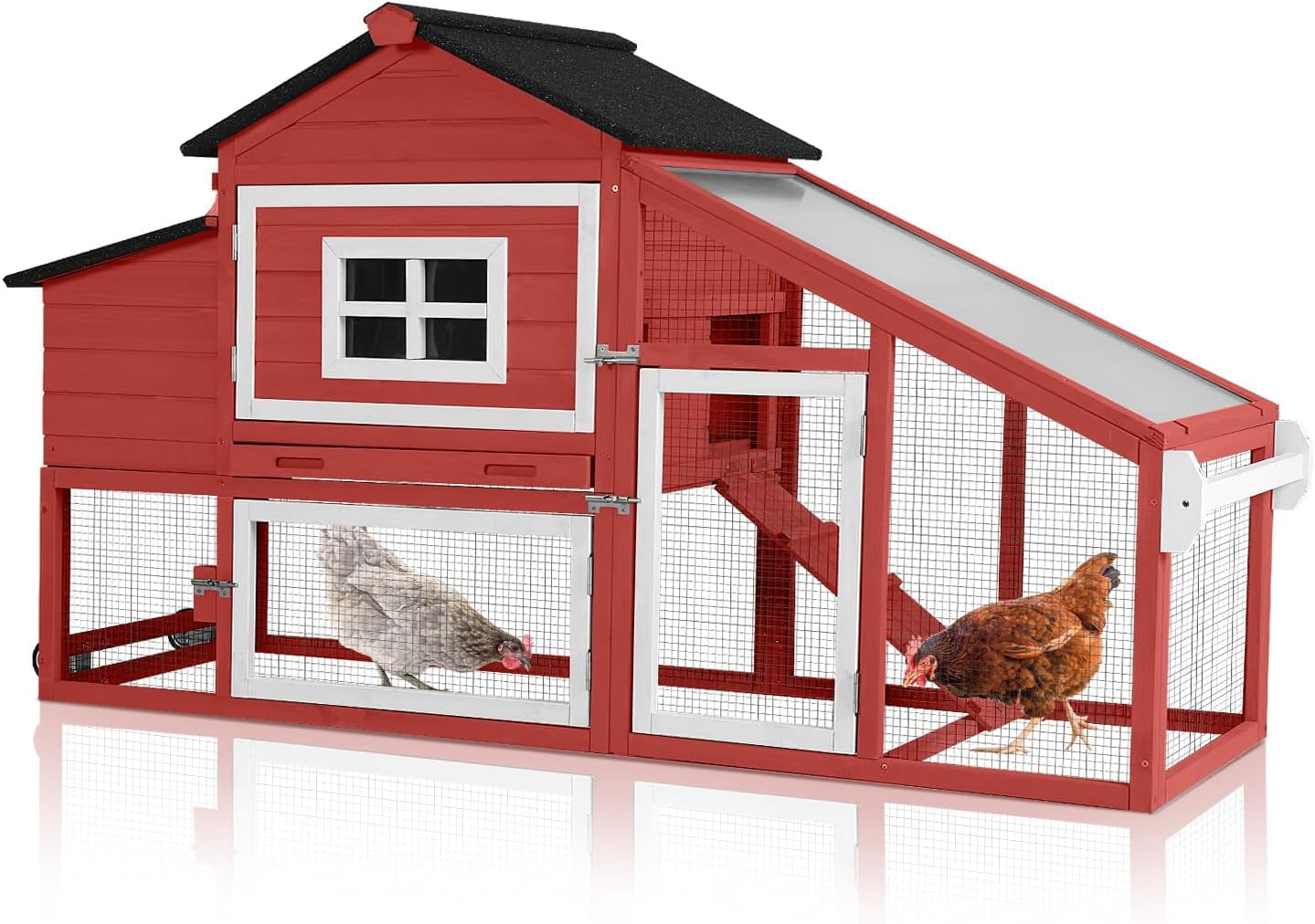 Aivituvin Chicken Coop, Mobile Chicken House with with Wheels, Outdoor Hen House Poultry Cage with Nesting Box, Leakproof Pull Out Tray and UV-Resistant Roof,Rabbit Hutch Duck Coop (Red)