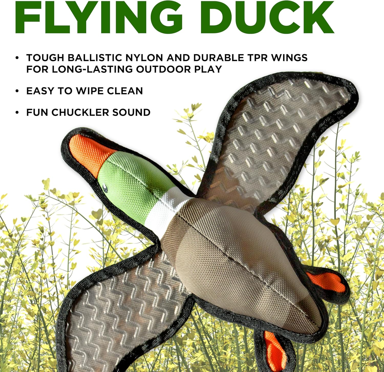 Plush Outdoor Toys for Dogs | Flying Duck | Fun Hunting Themed Durable Dog Toy with Playful Chuckler