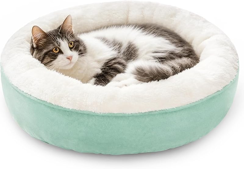 Love's cabin Round Donut Cat and Dog Cushion Bed, 20in Bed for Cats or Small Dogs, Anti-Slip & Water-Resistant Bottom, Super Soft Durable Fabric Pet Beds, Washable Luxury Cat & Dog Bed Gray