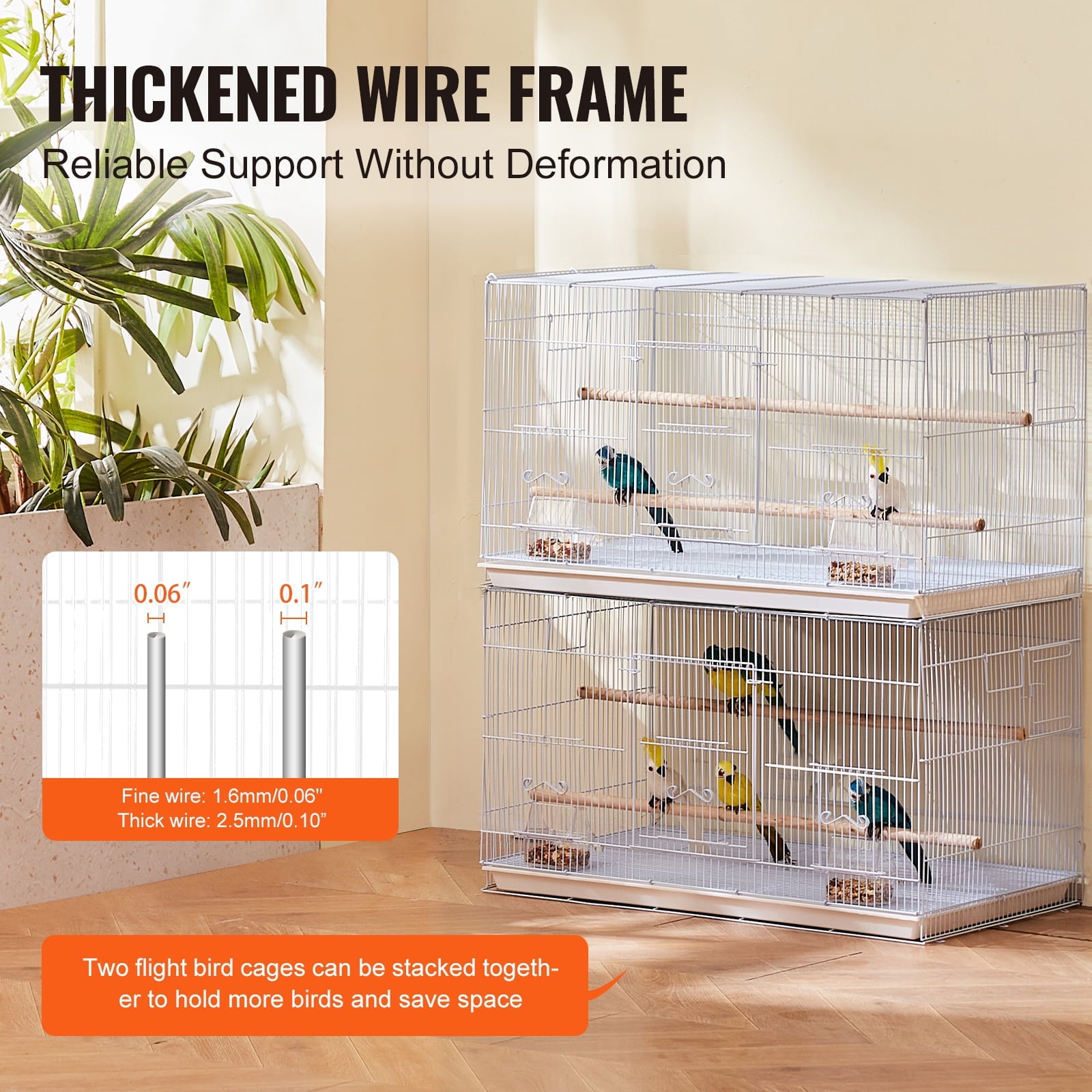 KFFKFF Avian Habitat, 18 inches, Compact Parakeet Enclosure, Robust Metallic Bird Mobility Enclosure, Portable Aviary with 2 Roosts & 2 Nourishment Bowls, Canary, Lovebird, White