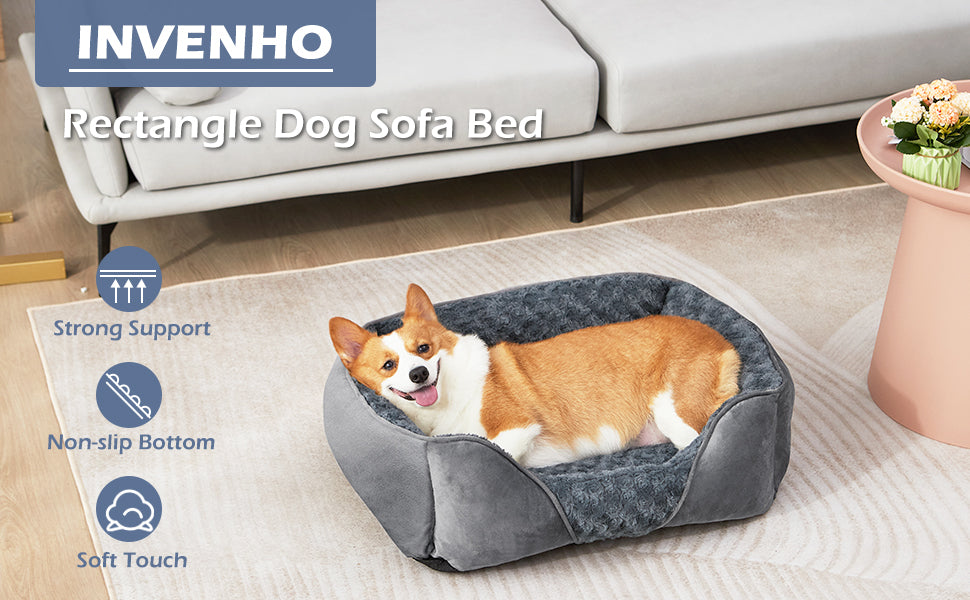Dog Bed for Large Medium Small Dogs, Rectangle Washable Orthopedic Dog Bed, Soft Calming Sleeping Puppy Bed Durable Pet Cuddler with Anti-Slip Bottom S(20"x19"x6")