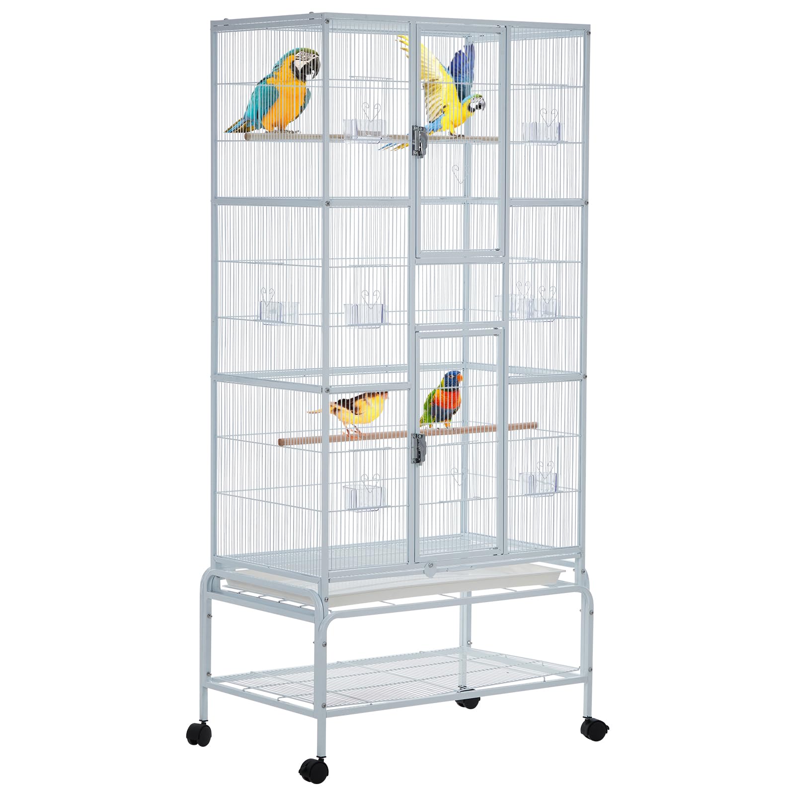 Garvee 69'' Extra Large Bird Cage Metal Parrot Cage w/Detachable Stand for Mid-Sized Parrots Cockatiels Conures Parakeets Lovebirds Budgie Finch, White