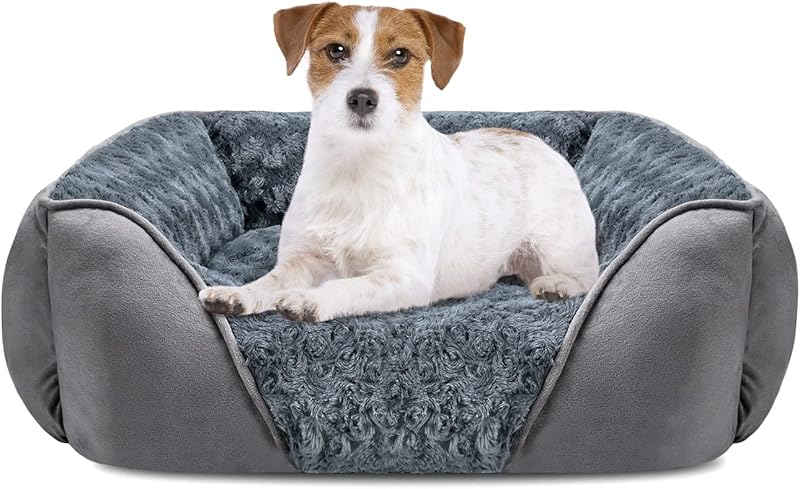 Dog Bed for Large Medium Small Dogs, Rectangle Washable Orthopedic Dog Bed, Soft Calming Sleeping Puppy Bed Durable Pet Cuddler with Anti-Slip Bottom S(20"x19"x6")