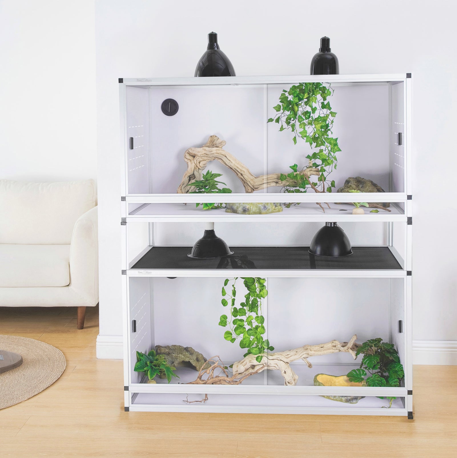 PVC Reptile Enclosure Up To 4x2x2FT Stackable ToxiRium Large Reptile Terrarium 120 Gallons for Bearded Dragon Gecko Lizard Snake, Wide Breeding Vivarium Area with Sliding Doors -2pcs with Spacers