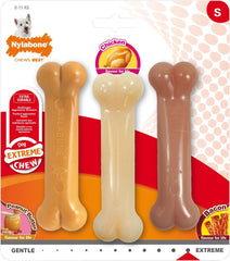 Nylabone Extreme Tough Dog Chew Toy Bones, Peanut Butter, Chicken, Bacon Flavoured, 3-Piece, Small, for Dogs Up to 11 kg