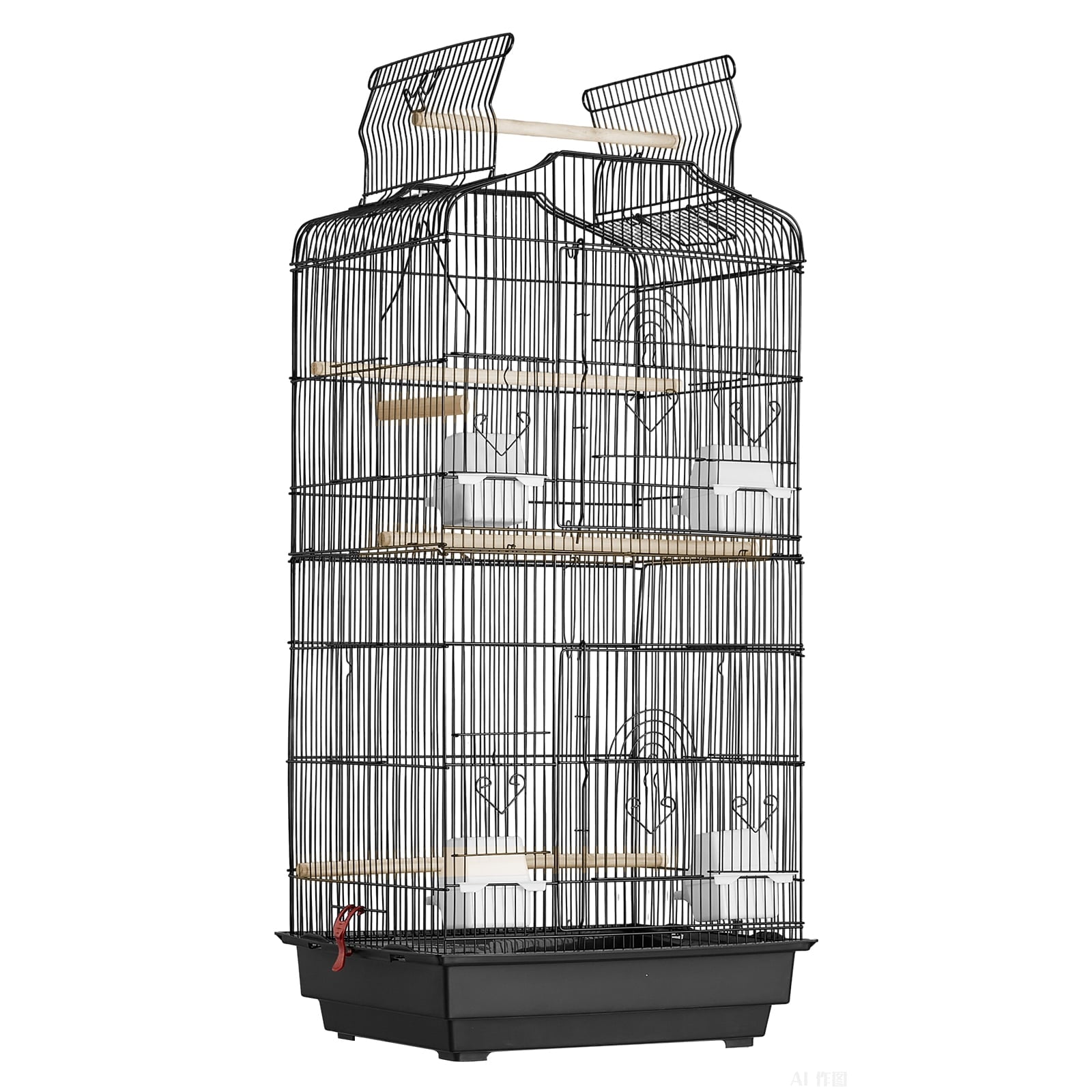 KFFKFF Avian Habitat, 18 inches, Compact Parakeet Enclosure, Robust Metallic Bird Mobility Enclosure, Portable Aviary with 2 Roosts & 2 Nourishment Bowls, Canary, Lovebird, White
