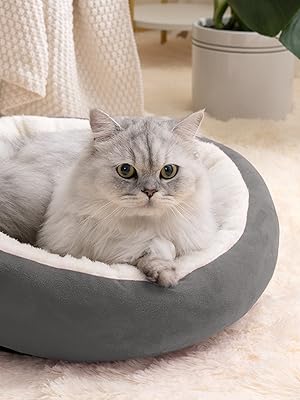 Love's cabin Round Donut Cat and Dog Cushion Bed, 20in Bed for Cats or Small Dogs, Anti-Slip & Water-Resistant Bottom, Super Soft Durable Fabric Pet Beds, Washable Luxury Cat & Dog Bed Gray