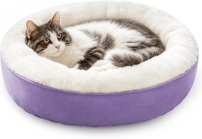Love's cabin Round Donut Cat and Dog Cushion Bed, 20in Bed for Cats or Small Dogs, Anti-Slip & Water-Resistant Bottom, Super Soft Durable Fabric Pet Beds, Washable Luxury Cat & Dog Bed Gray