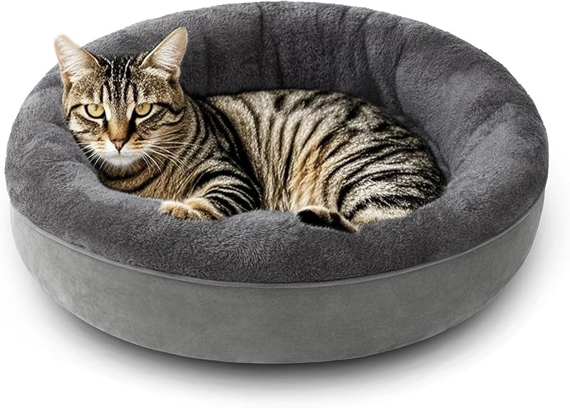 Love's cabin Round Donut Cat and Dog Cushion Bed, 20in Bed for Cats or Small Dogs, Anti-Slip & Water-Resistant Bottom, Super Soft Durable Fabric Pet Beds, Washable Luxury Cat & Dog Bed Gray