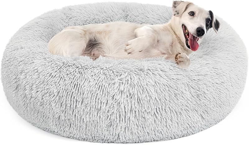 MIXJOY Orthopedic Dog Bed Comfortable Donut Cuddler Round Pet Beds Ultra Soft Washable Dog and Cat Cushion (20''/23''/30'') (23'', Brown)