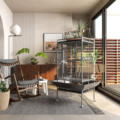 Frmobepts 82" Large Bird Cage with Rolling Stand Parrot Cage Pet House Wrought Iron Birdcage, Black