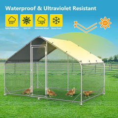 Large Metal Chicken Coops, Outdoor Duck Walk-in Run Poultry Cage, Hen House Yard Habitat Cage with Waterproof Cover Spire Shaped Coop, 9.8' L x 6.6' W x 6.6' H