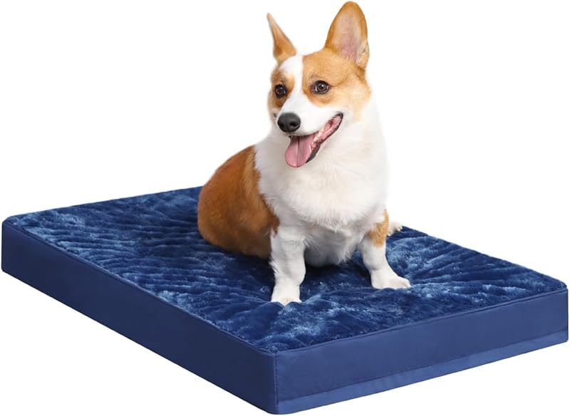 KSIIA Orthopedic Dog Bed Dog Crate Bed Waterproof for Large Dogs Deluxe Plush Washable Pet Mat with Egg Crate Foam & Removable Cover, 35 x 22 Inch, Gray