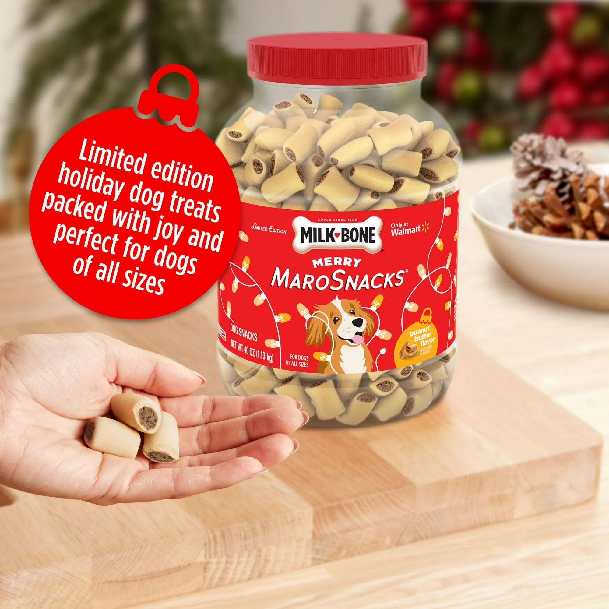 Milk Bone Merry MaroSnacks Peanut Butter Flavored Holiday Dog Treats With Bone Marrow, 40 oz