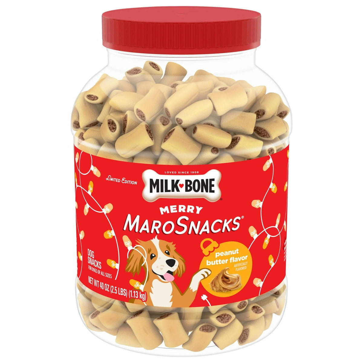 Milk Bone Merry MaroSnacks Peanut Butter Flavored Holiday Dog Treats With Bone Marrow, 40 oz