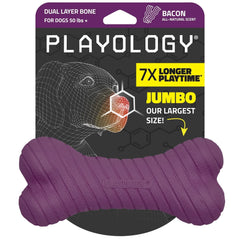 Playology Dog Toys | Durable Chew Toy Dual Layer Bone, Bacon Scented Toy - Jumbo
