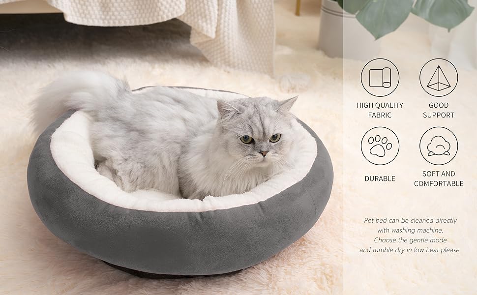 Love's cabin Round Donut Cat and Dog Cushion Bed, 20in Bed for Cats or Small Dogs, Anti-Slip & Water-Resistant Bottom, Super Soft Durable Fabric Pet Beds, Washable Luxury Cat & Dog Bed Gray