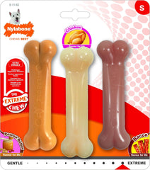 Nylabone Extreme Tough Dog Chew Toy Bones, Peanut Butter, Chicken, Bacon Flavoured, 3-Piece, Small, for Dogs Up to 11 kg