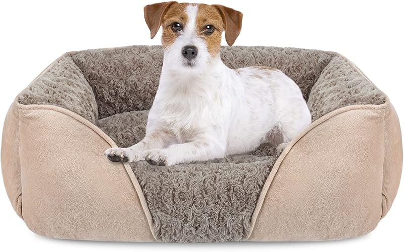 Dog Bed for Large Medium Small Dogs, Rectangle Washable Orthopedic Dog Bed, Soft Calming Sleeping Puppy Bed Durable Pet Cuddler with Anti-Slip Bottom S(20"x19"x6")