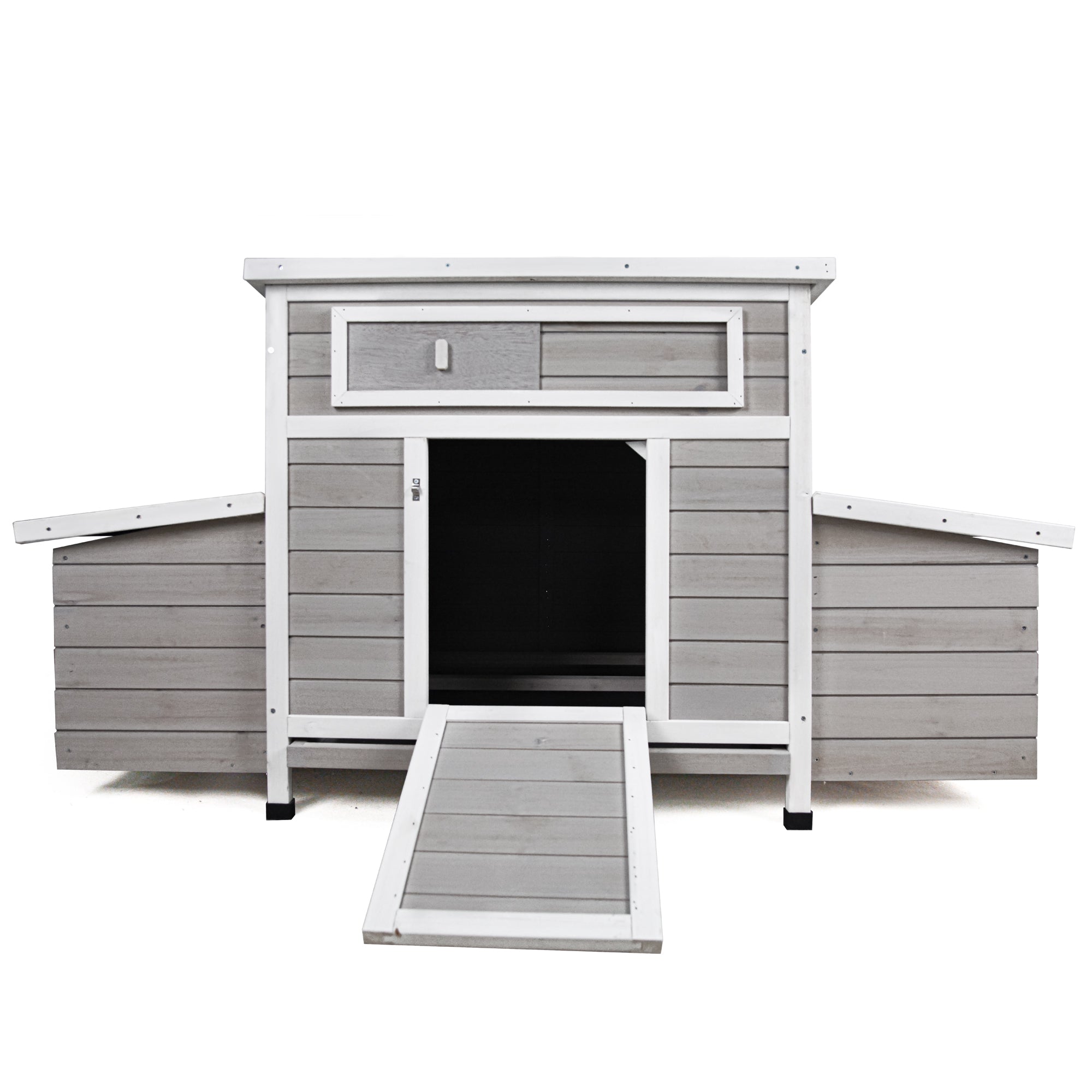 Chicken Coop with 6 Nesting Boxes, 58" L Chicken Coops for 4-6 Chickens, Outdoor Chicken Coop with Leakproof Pull-on Tray, and Asphalt Waterproof Roof