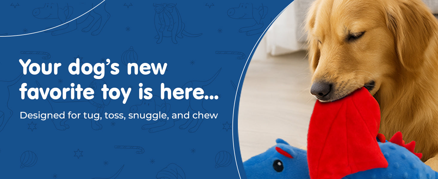 Dragon Dog Squeak Plush Toy Chew Toy Resistant to Bite Keeps Dogs Healthy and Happy Birthday Gift Suitable for Large, Medium and Small Dogs Blue 14 Inch