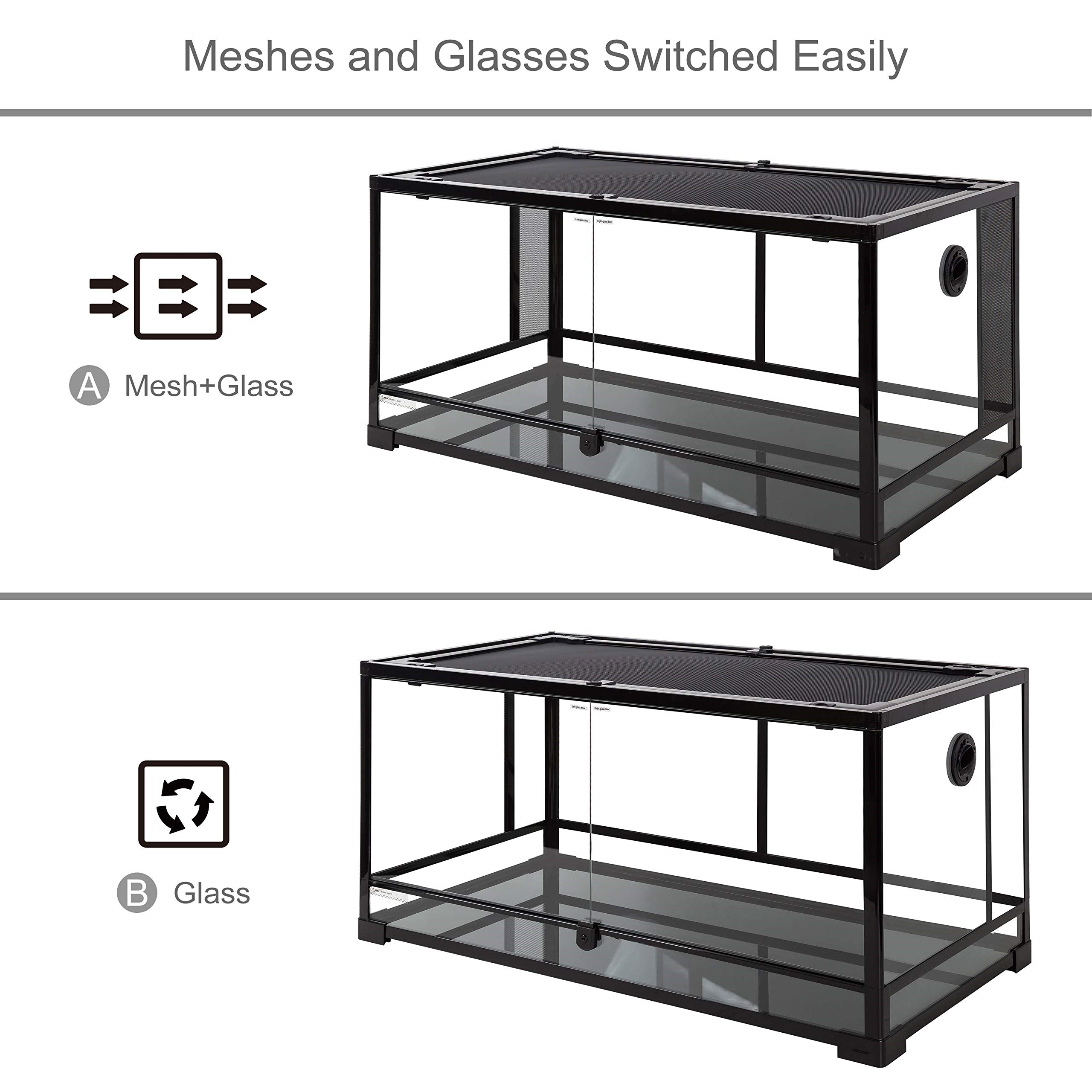 ECOSUB Large Reptile Tank, 50 Gallon Glass Terrarium, Double Hinge Door, 36 x 18 x 18in