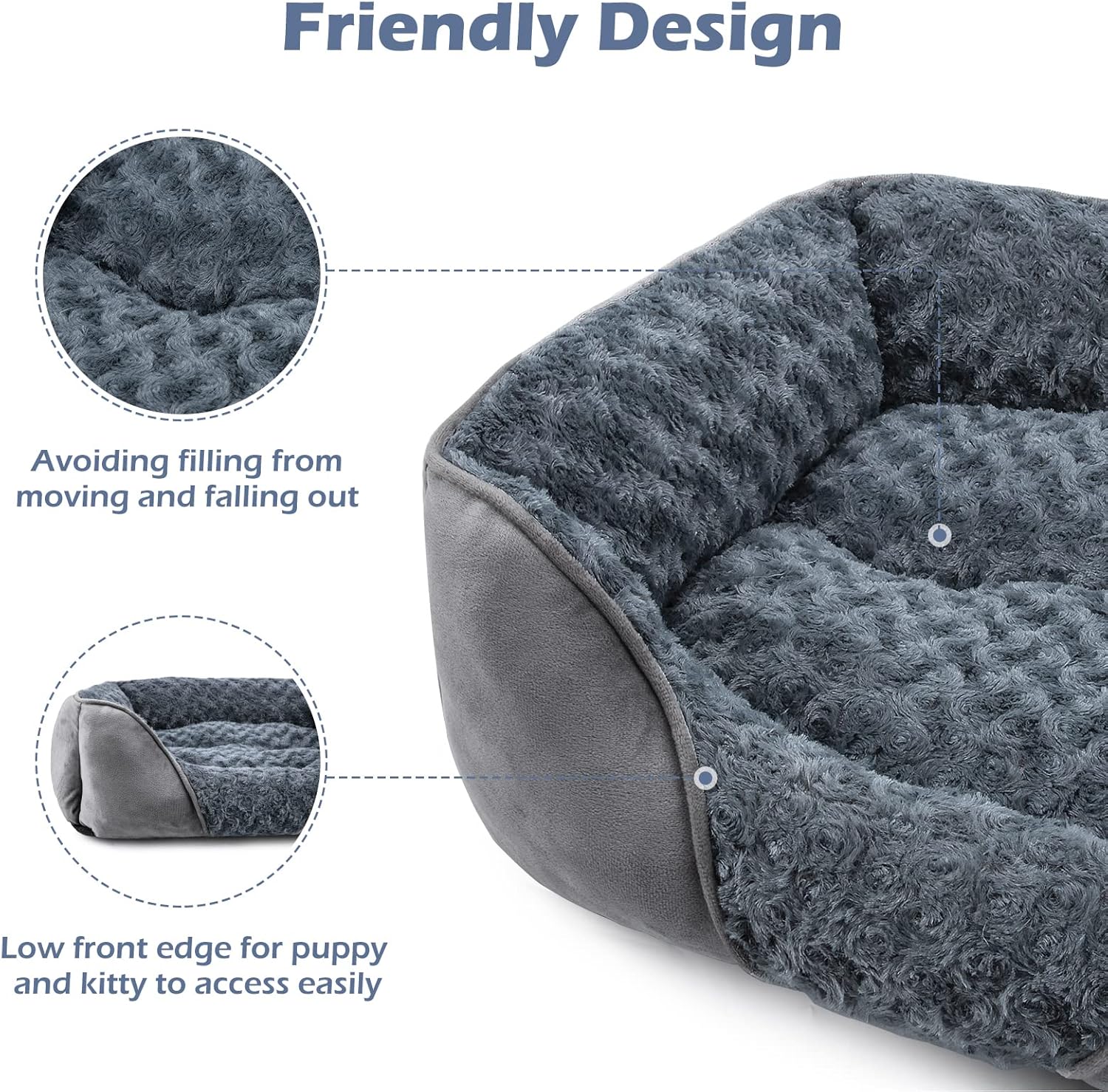 Dog Bed for Large Medium Small Dogs, Rectangle Washable Orthopedic Dog Bed, Soft Calming Sleeping Puppy Bed Durable Pet Cuddler with Anti-Slip Bottom S(20"x19"x6")