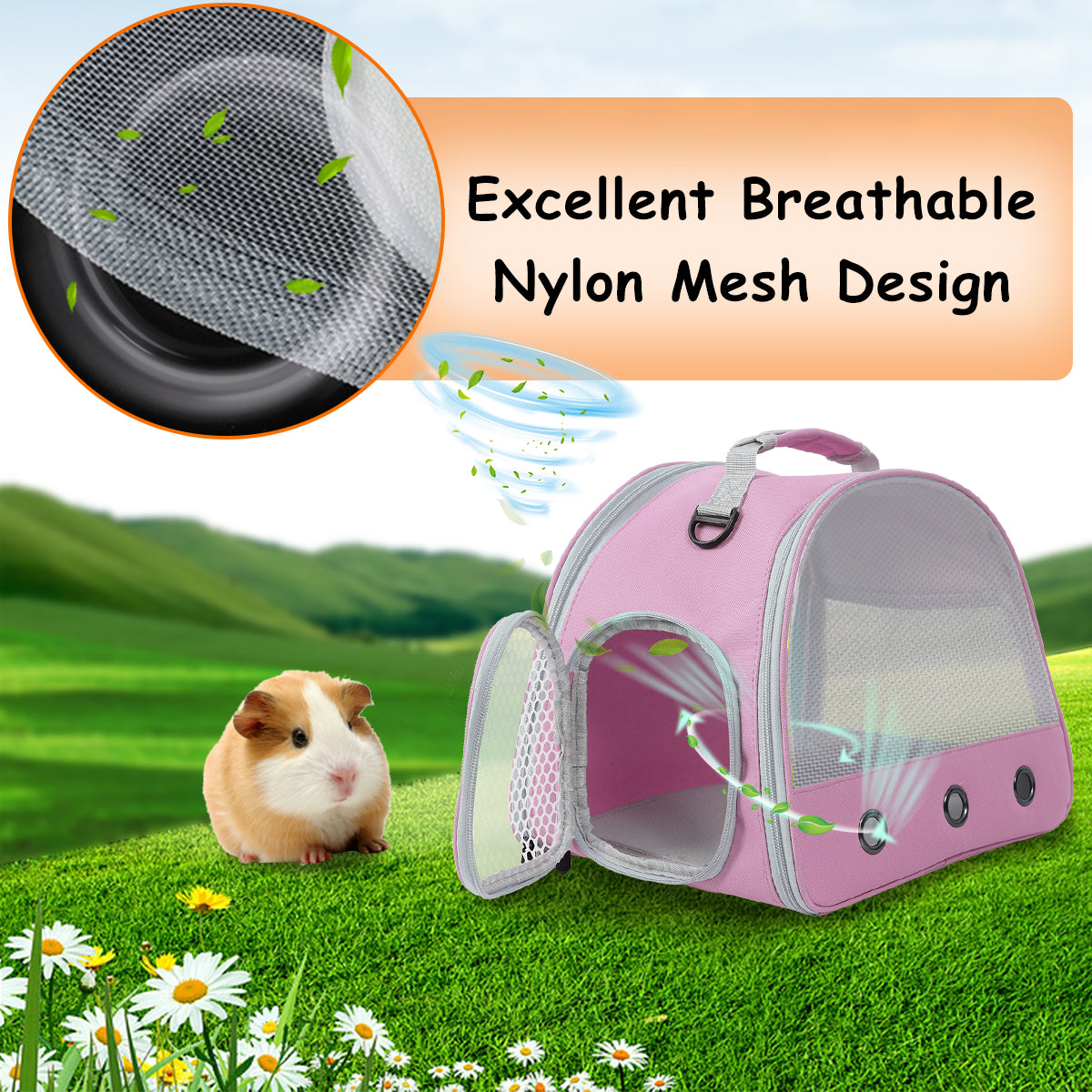 Breathable Guinea Pig Carrier Backpack with Nylon Mesh Window Portable Carrier for Bunny Bearded Dragon Bird Chinchilla Ferret Travel Outdoor