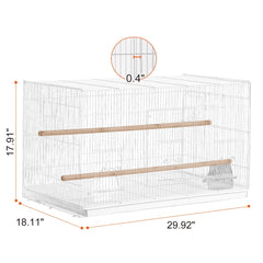 KFFKFF Avian Habitat, 18 inches, Compact Parakeet Enclosure, Robust Metallic Bird Mobility Enclosure, Portable Aviary with 2 Roosts & 2 Nourishment Bowls, Canary, Lovebird, White