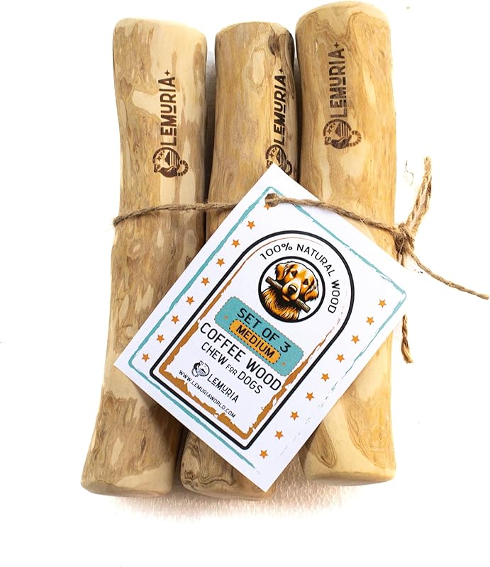 lemuria Set of 3 Coffee Wood Dog Chew Stick Toy, Natural Durable Real Wooden Bone Sticks for Dogs, Safe Dental Cleaning Chews for Teething Puppy, Stress Relief for Large Giant Dogs (Extra Large)