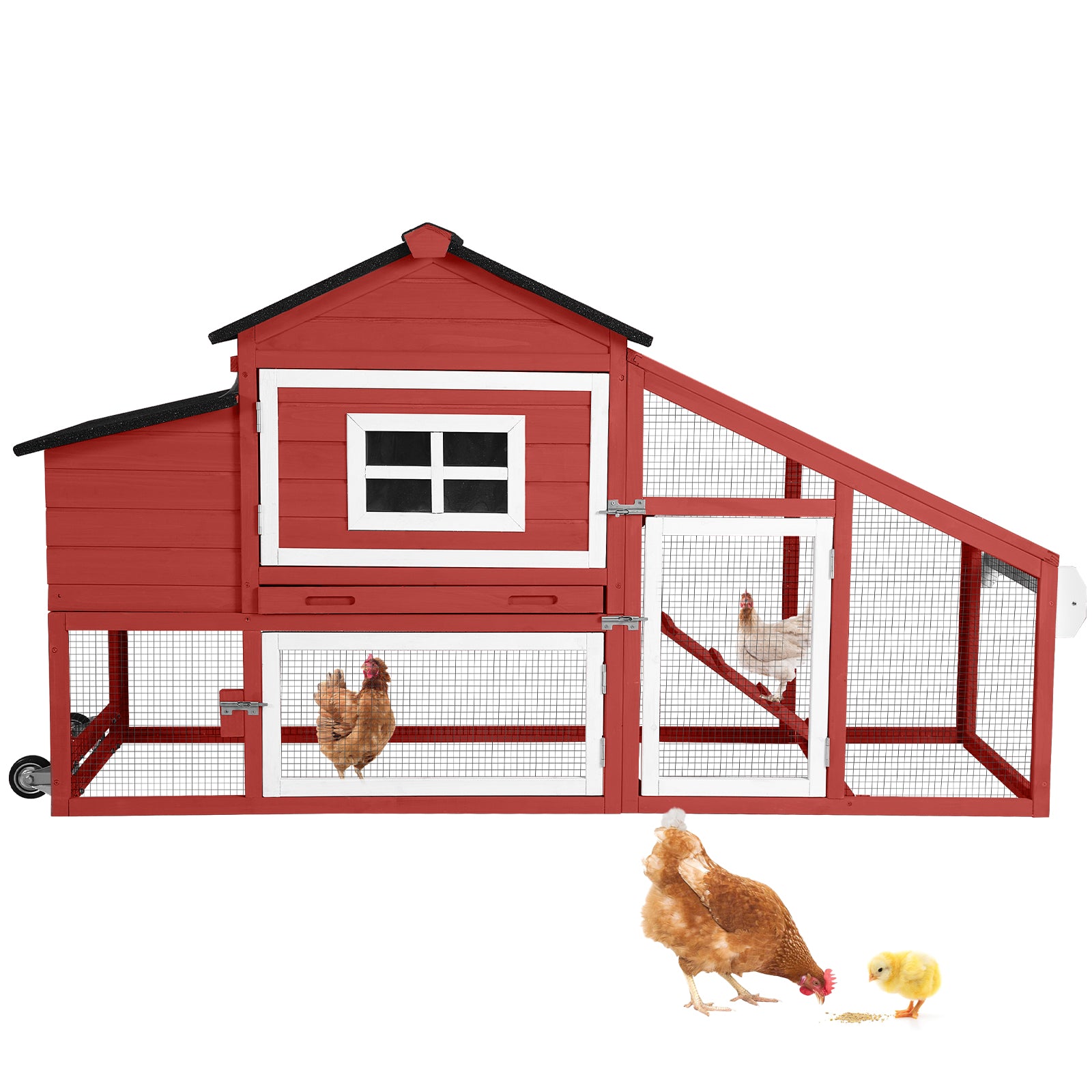 Aivituvin Chicken Coop, Mobile Chicken House with with Wheels, Outdoor Hen House Poultry Cage with Nesting Box, Leakproof Pull Out Tray and UV-Resistant Roof,Rabbit Hutch Duck Coop (Red)
