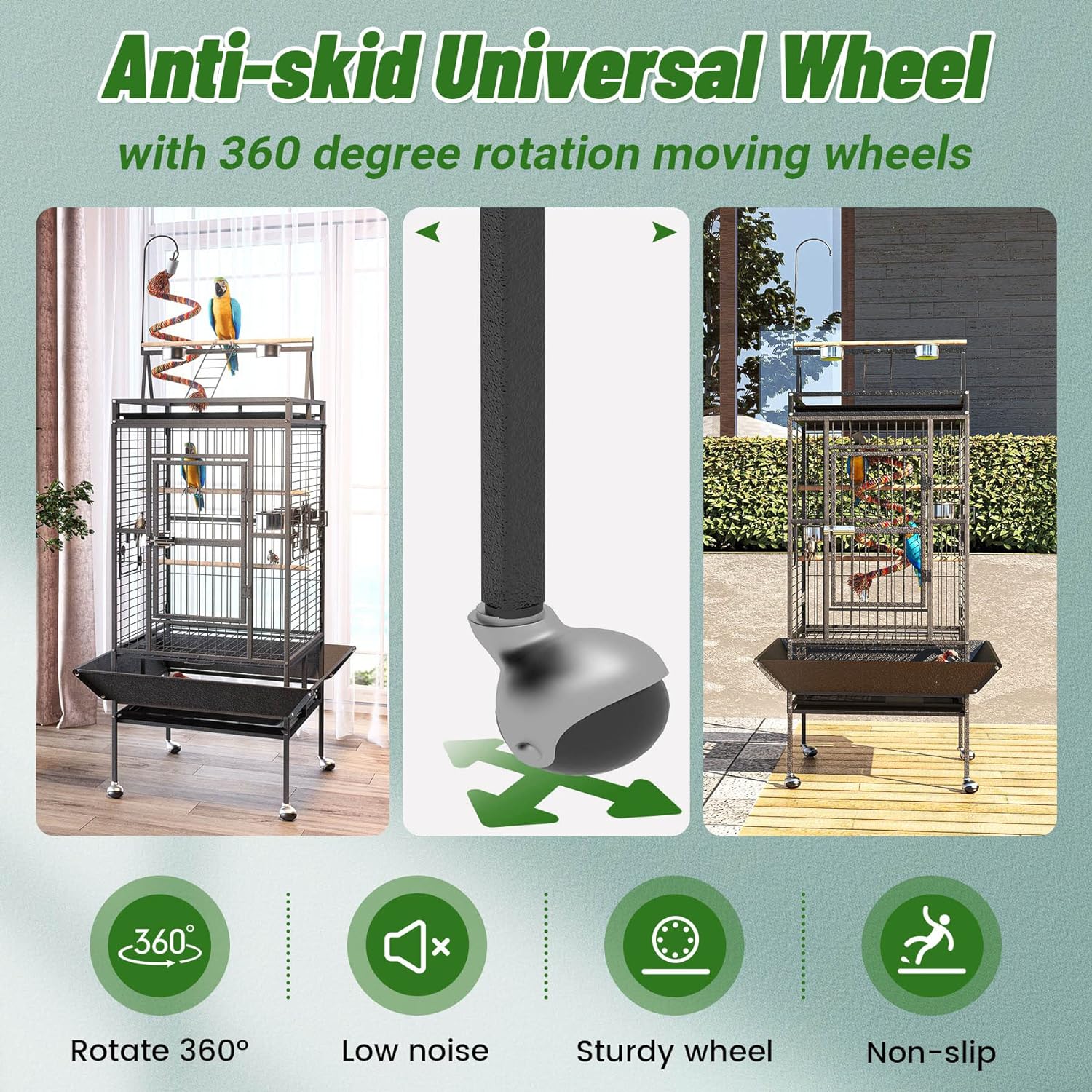 Frmobepts 82" Large Bird Cage with Rolling Stand Parrot Cage Pet House Wrought Iron Birdcage, Black