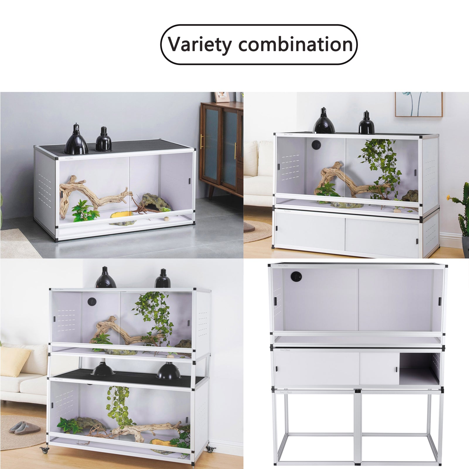 PVC Reptile Enclosure Up To 4x2x2FT Stackable ToxiRium Large Reptile Terrarium 120 Gallons for Bearded Dragon Gecko Lizard Snake, Wide Breeding Vivarium Area with Sliding Doors -2pcs with Spacers