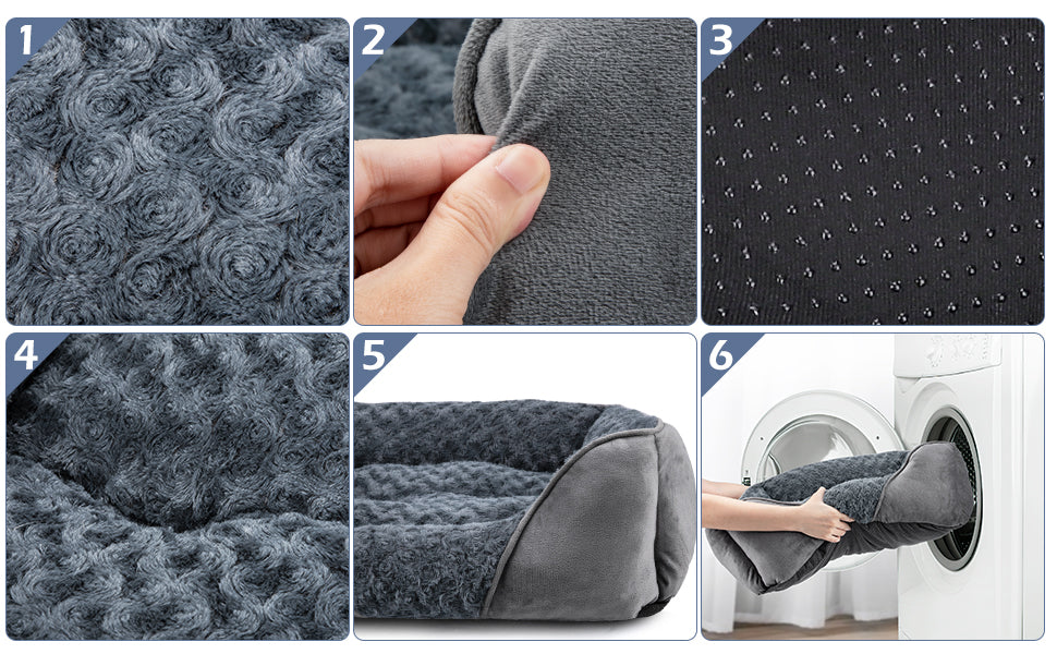 Dog Bed for Large Medium Small Dogs, Rectangle Washable Orthopedic Dog Bed, Soft Calming Sleeping Puppy Bed Durable Pet Cuddler with Anti-Slip Bottom S(20"x19"x6")