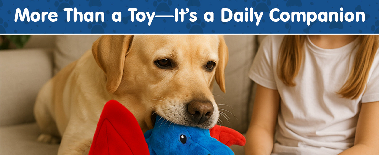 Dragon Dog Squeak Plush Toy Chew Toy Resistant to Bite Keeps Dogs Healthy and Happy Birthday Gift Suitable for Large, Medium and Small Dogs Blue 14 Inch