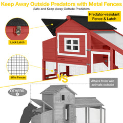 Aivituvin Chicken Coop, Mobile Chicken House with with Wheels, Outdoor Hen House Poultry Cage with Nesting Box, Leakproof Pull Out Tray and UV-Resistant Roof,Rabbit Hutch Duck Coop (Red)
