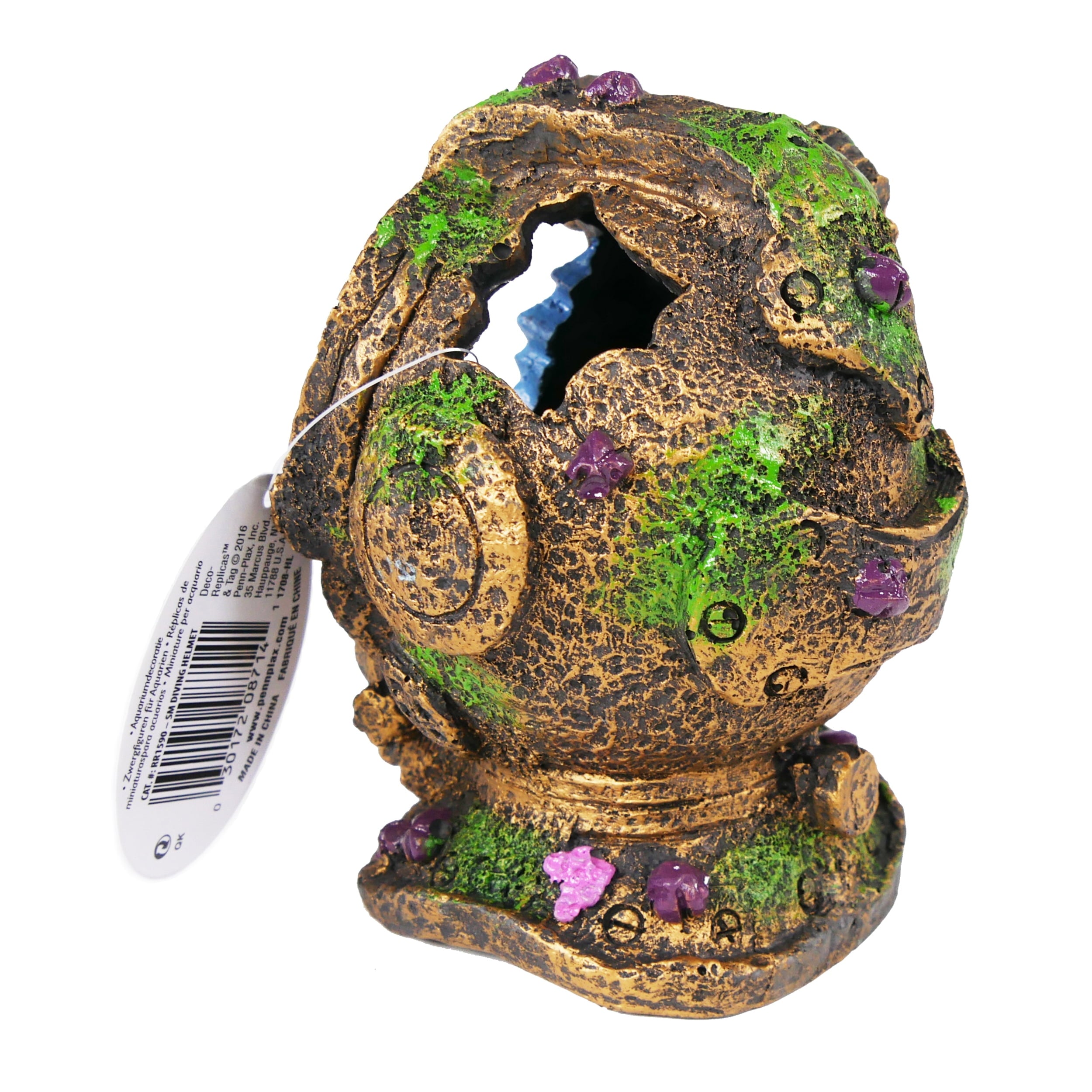 Penn-Plax Deco-Replicas Sunken Garden Diver Helmet Aquarium Ornament - Fish Tank Decoration - Small