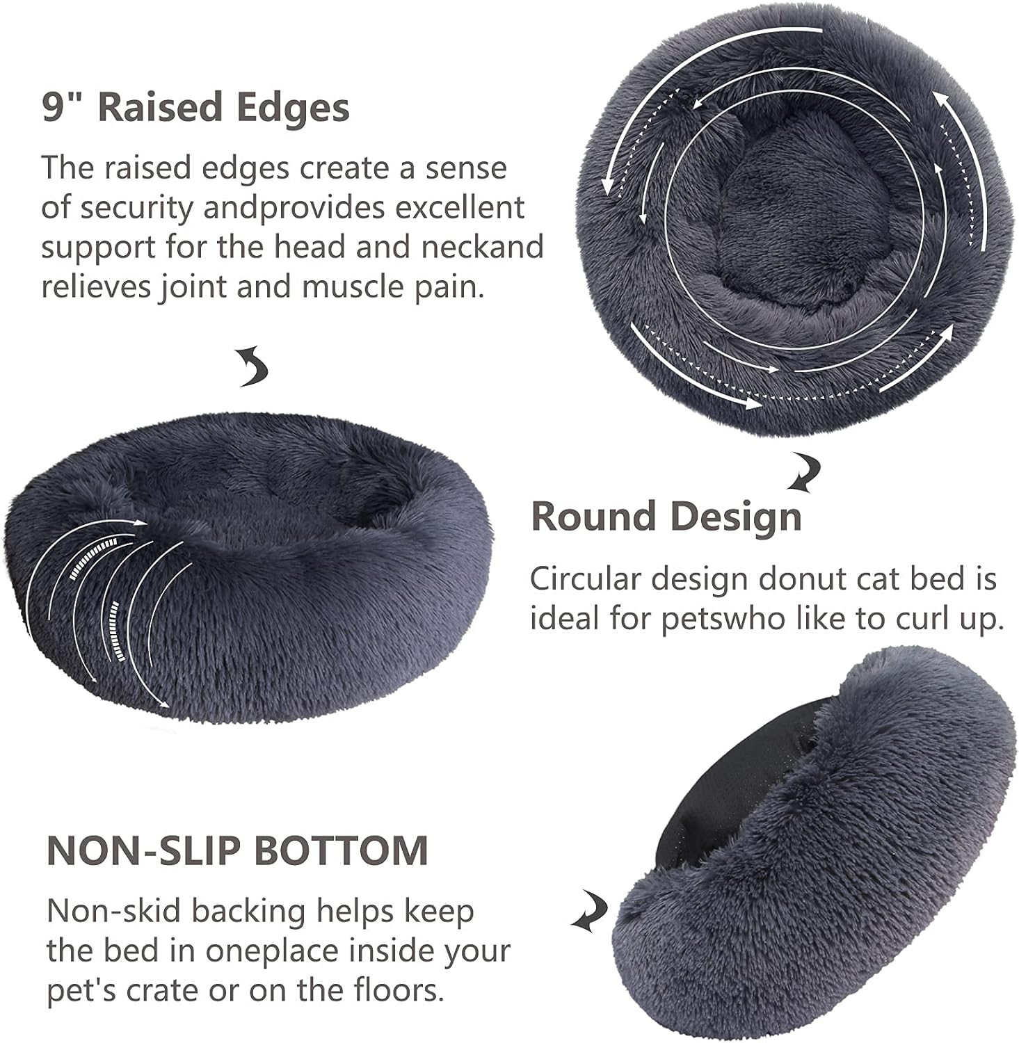Small Calming Dogs Bed for Small Dogs Anti-Anxiety Machine Washable Fluffy Luxury Anti-Slip Waterproof Mute Base Warming Cozy Soft Pet Puppy Round Bed