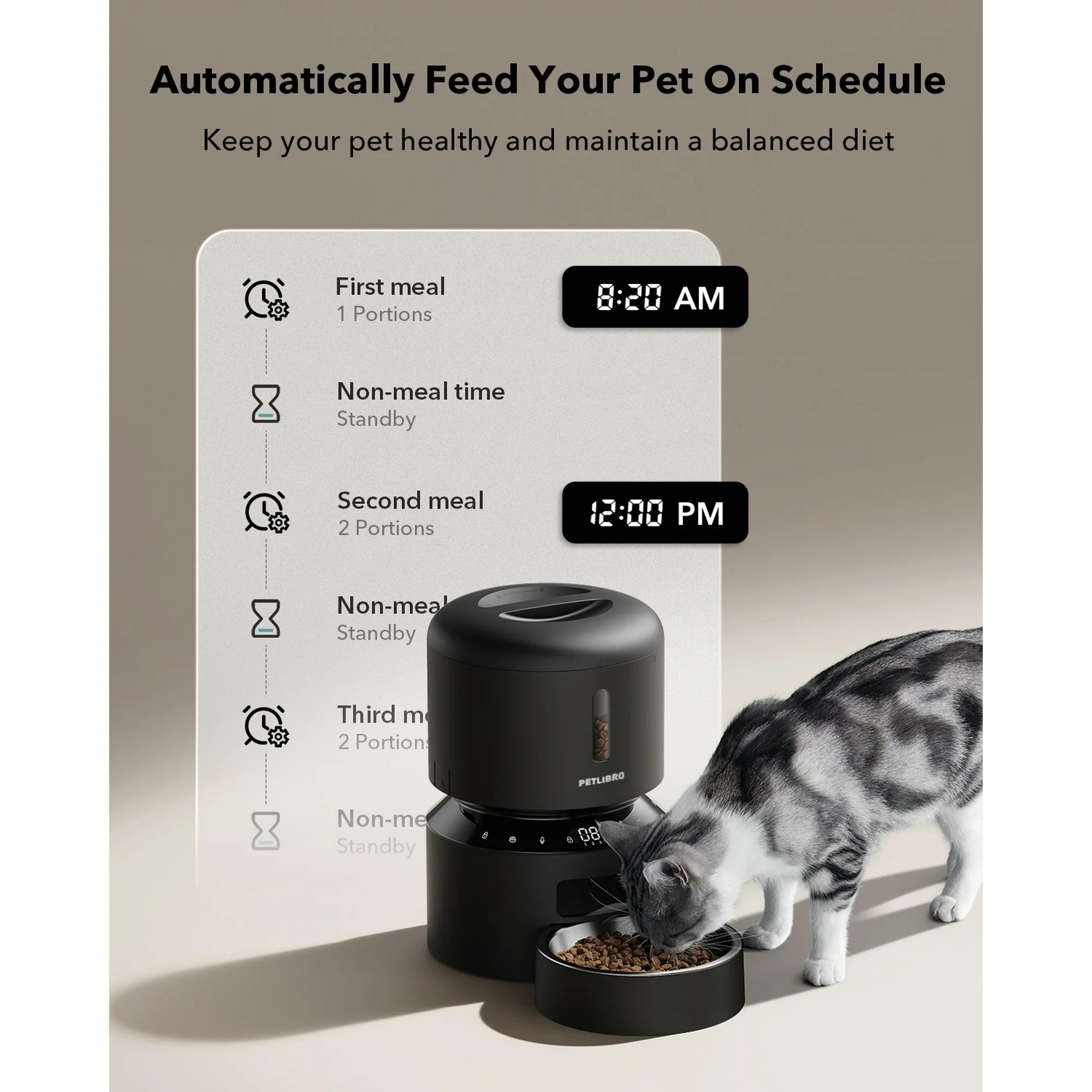 Petlibro 3L Granary Automatic Cat Feeder – Timed Cat/Dog Dry Food Dispenser with Freshness Preservation, Up to 50 Portions & 6 Meals Per Day, Ideal for Cats & Small Dogs