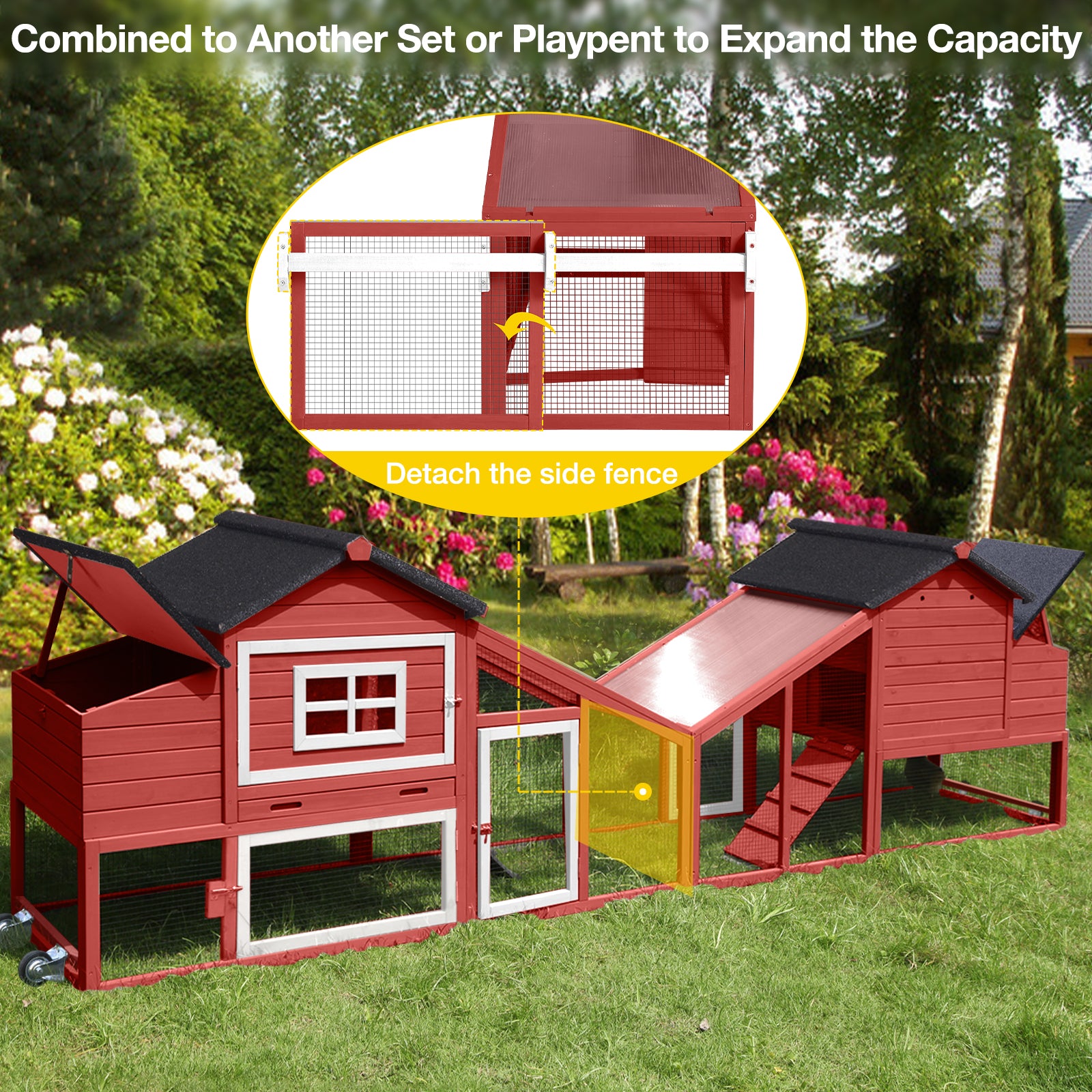 Aivituvin Chicken Coop, Mobile Chicken House with with Wheels, Outdoor Hen House Poultry Cage with Nesting Box, Leakproof Pull Out Tray and UV-Resistant Roof,Rabbit Hutch Duck Coop (Red)