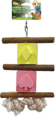 Penn-Plax Casino Kabob Toy for Medium Birds - Wood Perches, Pink & Yellow Calcium Blocks, & Rope Toy