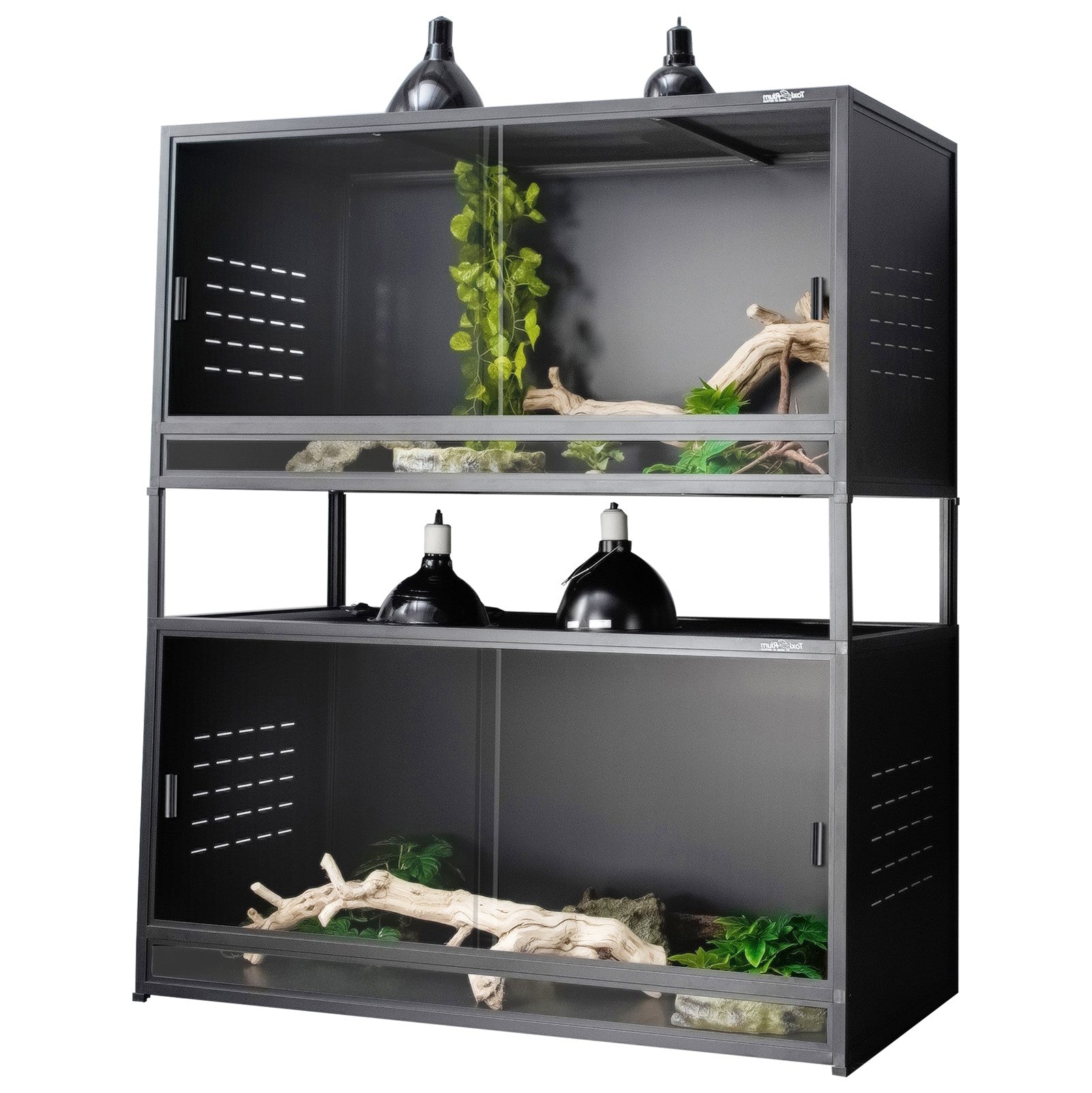 PVC Reptile Enclosure Up To 4x2x2FT Stackable ToxiRium Large Reptile Terrarium 120 Gallons for Bearded Dragon Gecko Lizard Snake, Wide Breeding Vivarium Area with Sliding Doors -2pcs with Spacers