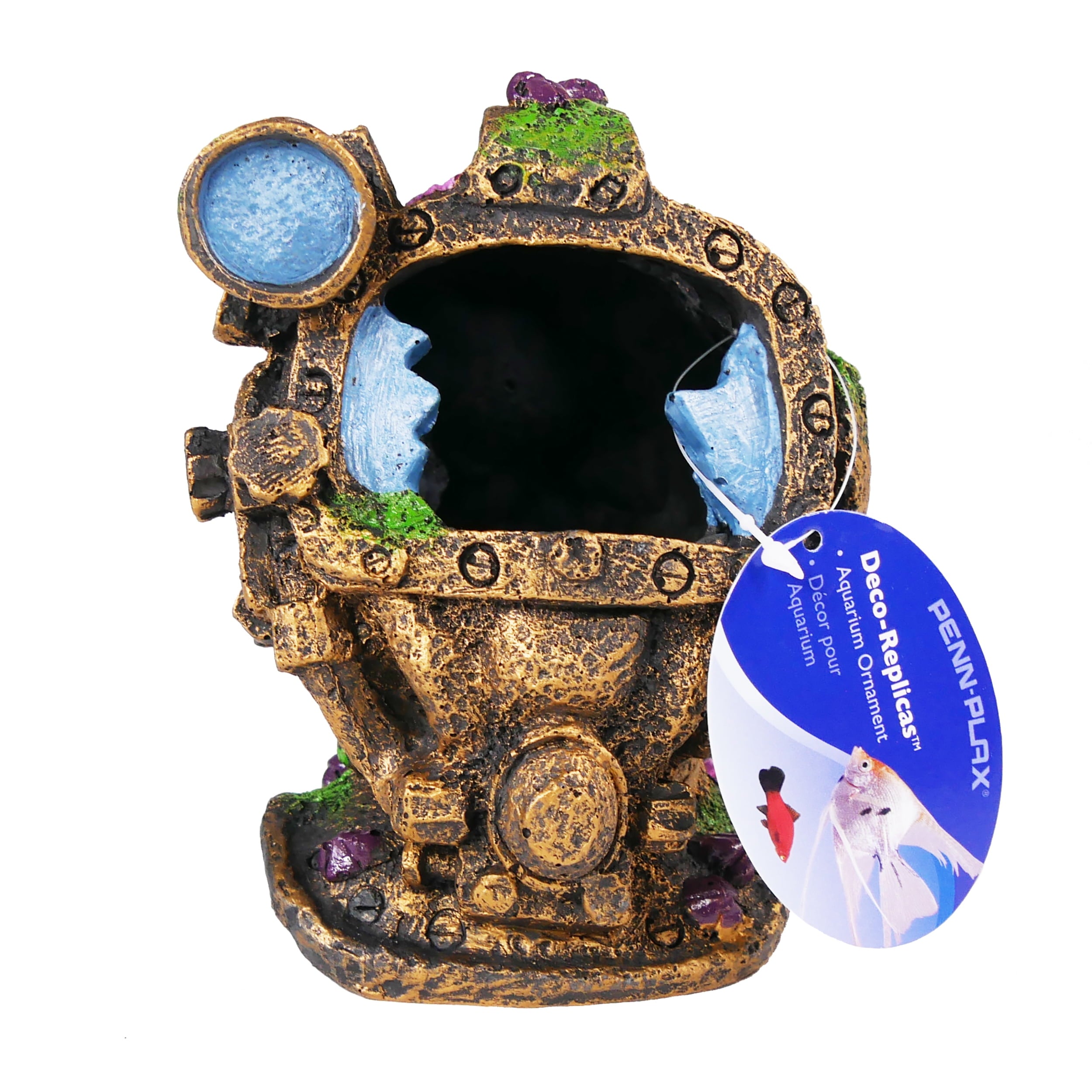 Penn-Plax Deco-Replicas Sunken Garden Diver Helmet Aquarium Ornament - Fish Tank Decoration - Small