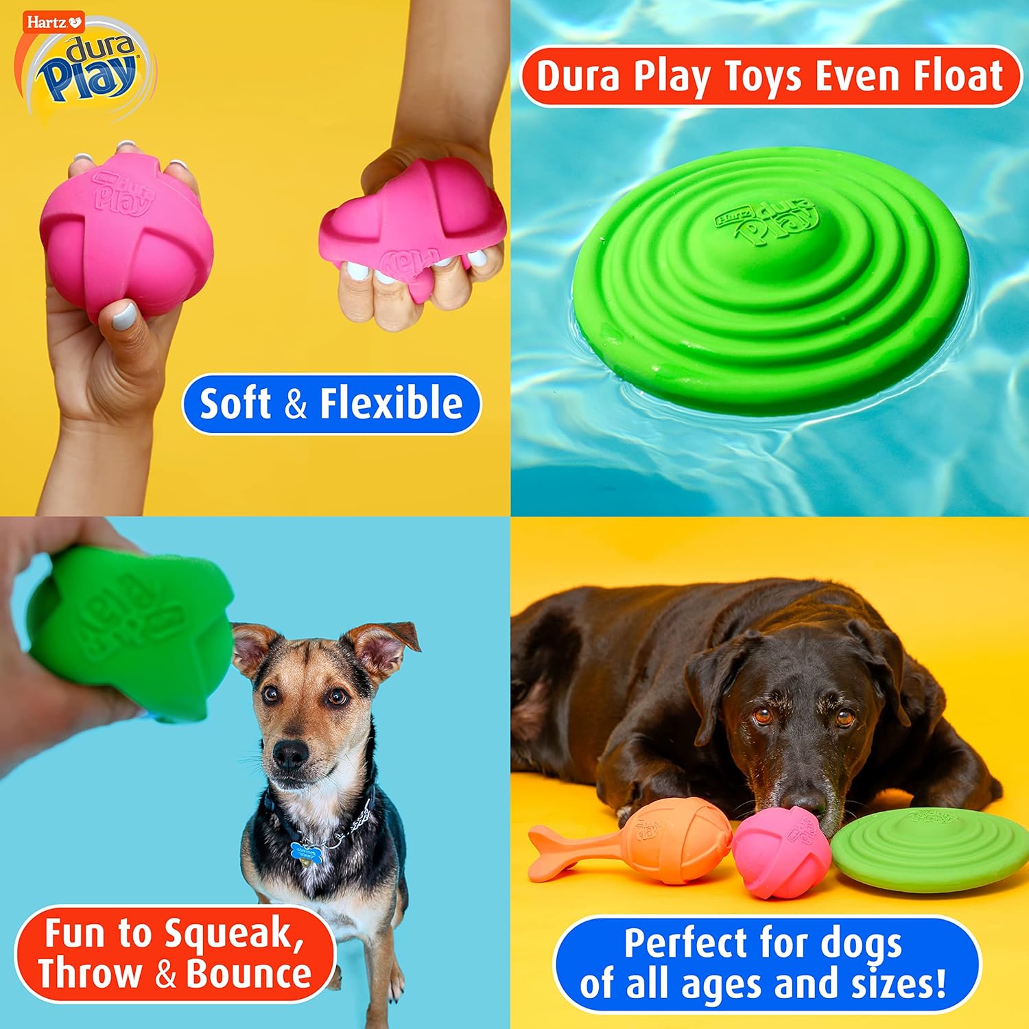Hartz DuraPlay Bone Squeaky Latex Dog Toy for Small Breeds, 3 Pack