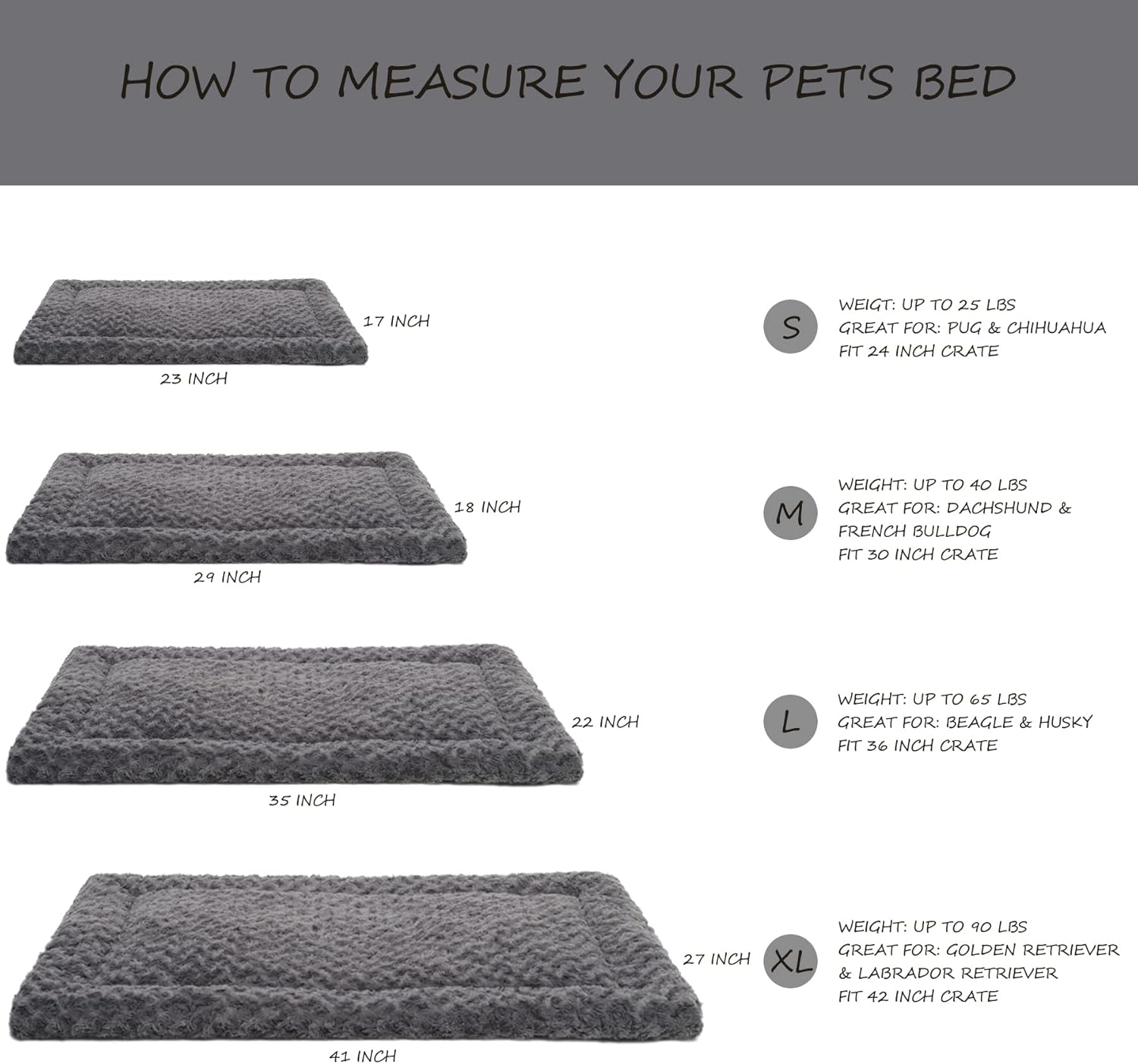Washable Dog Bed Mat Reversible Dog Crate Pad Soft Fluffy Pet Kennel Beds Dog Sleeping Mattress for Large Jumbo Medium Small Dogs, 35 x 22 Inch, Gray